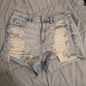 American Eagle Outfitters Light Blue Ripped Jean Shorts